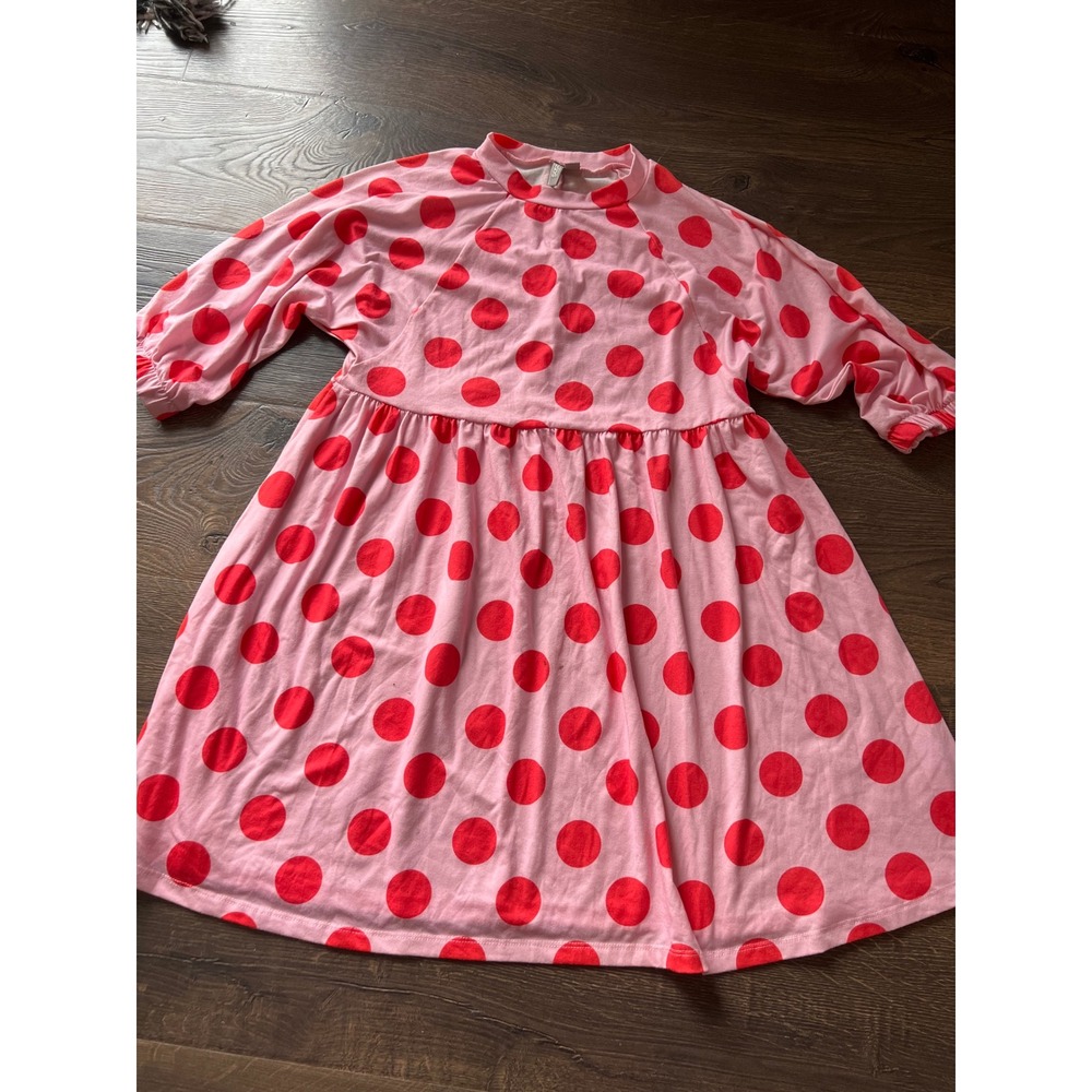 ASOS Pink Polka Dot Mini‎ Dress Mock Neck Babydoll Puff Sleeve Women's size 2